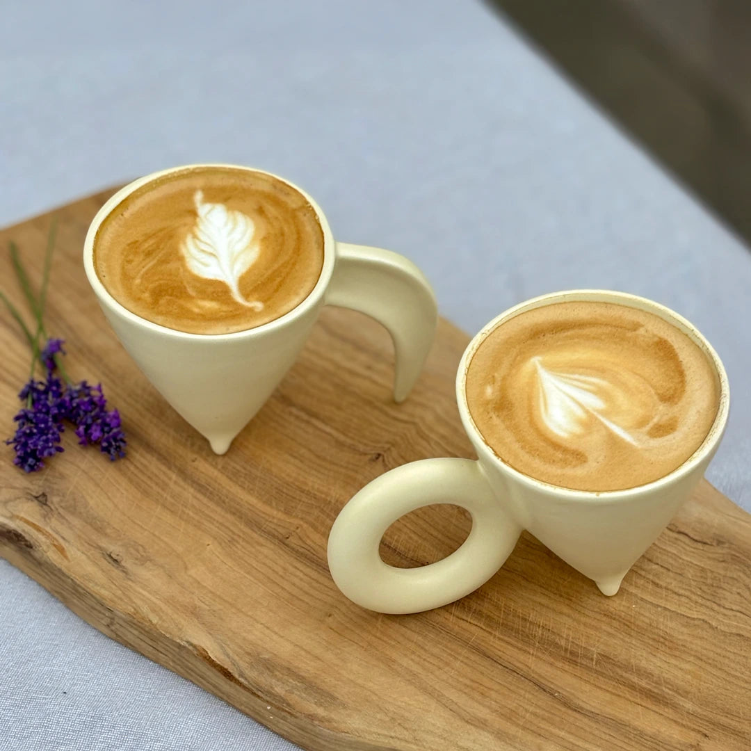 Triangular Porcelain Mug with Dual Handle Options – 220 ml Capacity for Coffee and Tea, Elegant Design with Stable Base 4