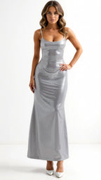 Ulyssa Women's Maxi Dress | Metallic Fabric, Elegant Mermaid Flare 0