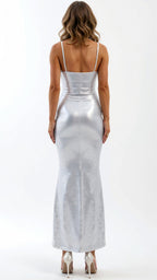 Ulyssa Women's Maxi Dress | Metallic Fabric, Elegant Mermaid Flare 1