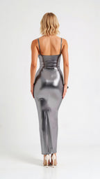 Ulyssa Women's Maxi Dress | Metallic Fabric, Elegant Mermaid Flare 3