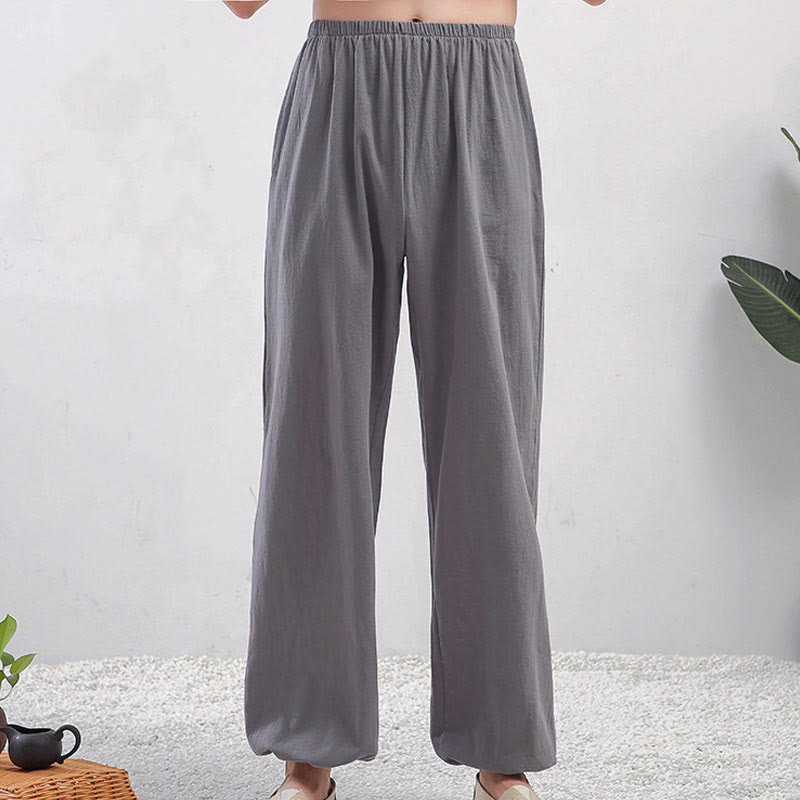 Unisex Tai Chi Qigong Pants with Elastic Waist and Pockets for Comfort and Ease of Movement 0