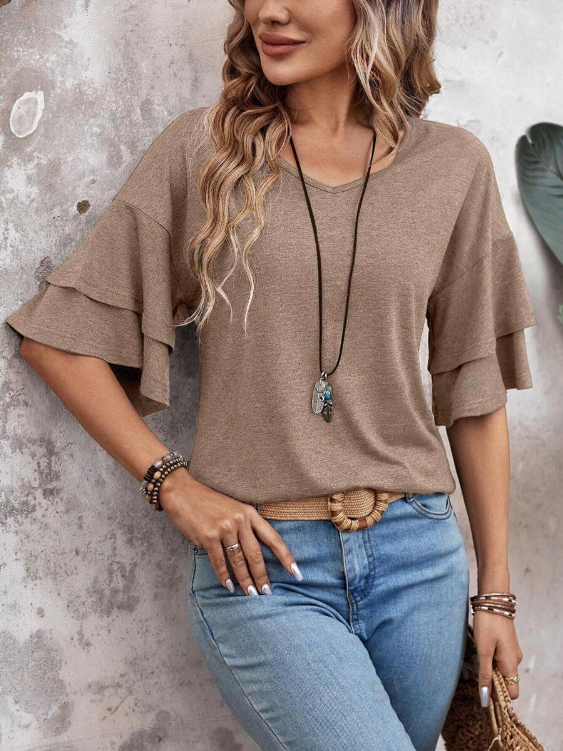 Vera Women's Blouse | Slightly Stretchy Polyester Blend, Classic V-Neck Summer Top 0
