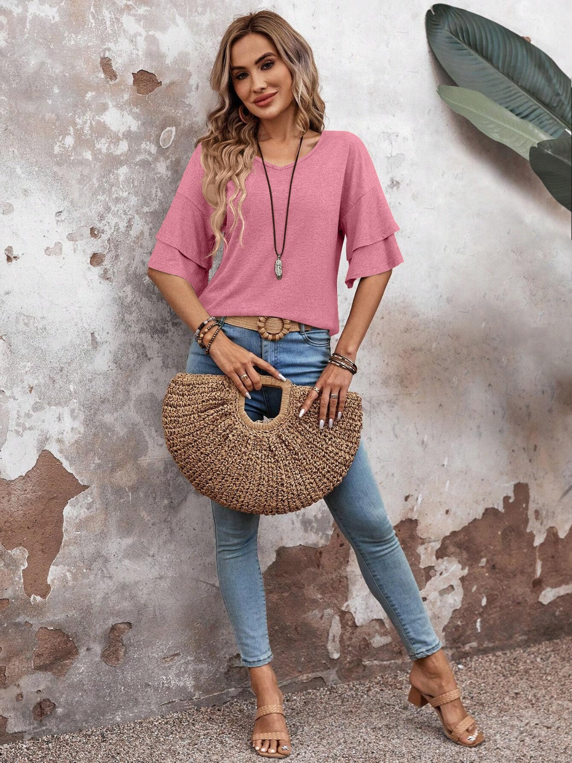 Vera Women's Blouse | Slightly Stretchy Polyester Blend, Classic V-Neck Summer Top 10