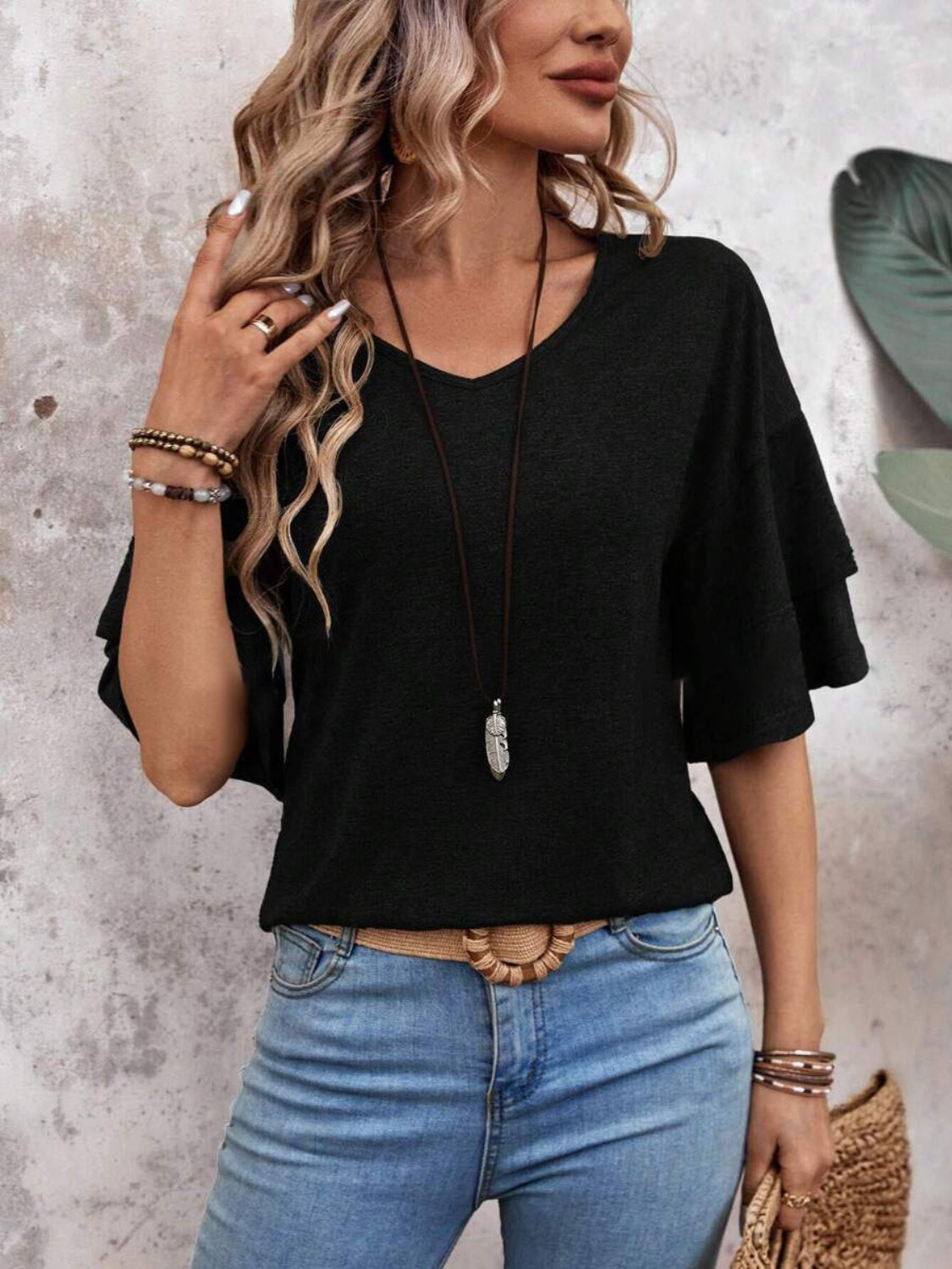 Vera Women's Blouse | Slightly Stretchy Polyester Blend, Classic V-Neck Summer Top 9