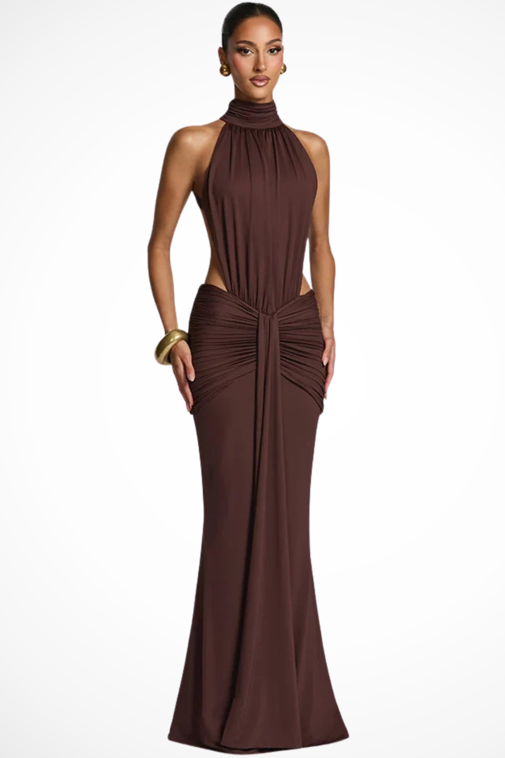 Vera Women's Maxi Dress | High Neck, Backless, Ruched Waist 0
