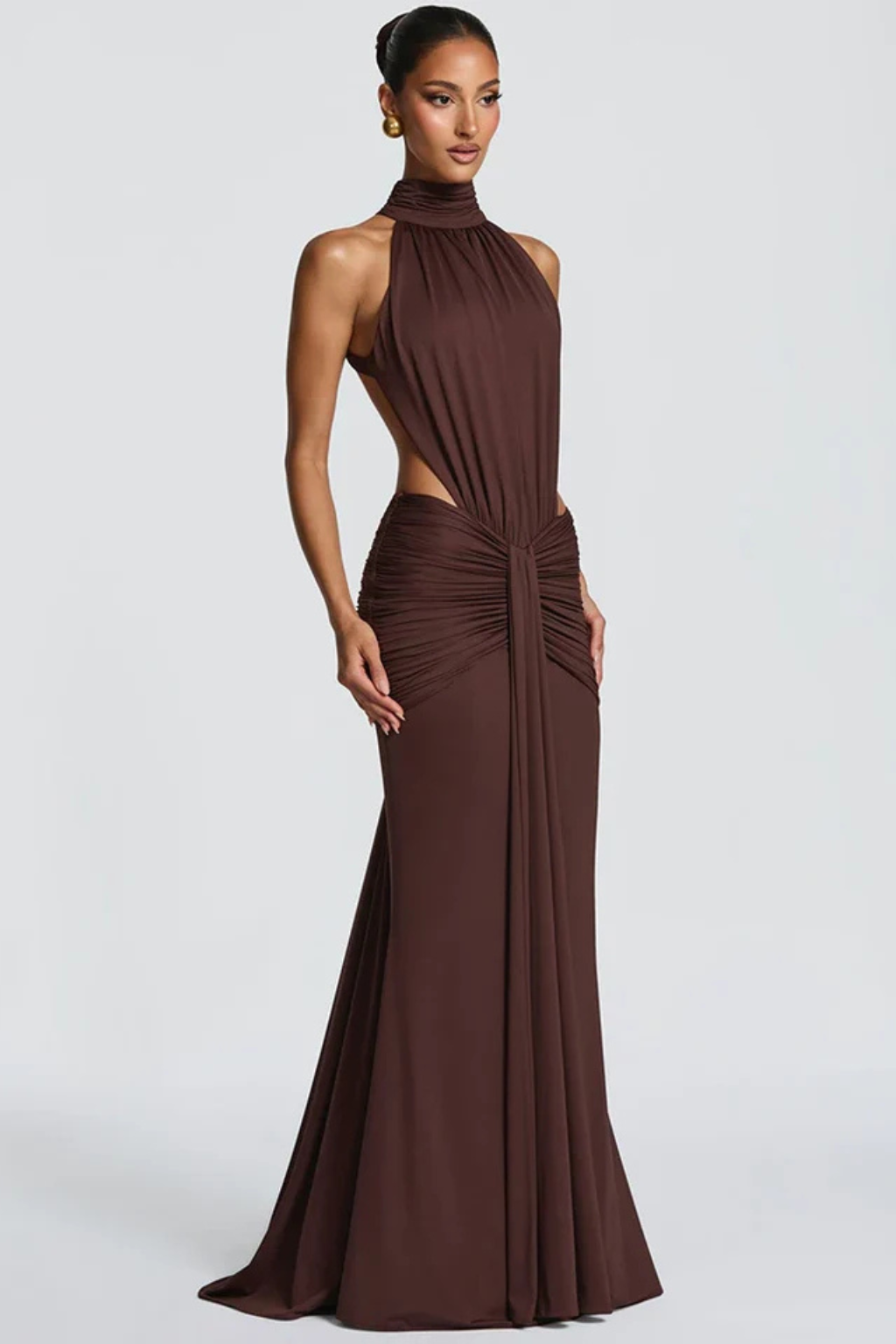 Vera Women's Maxi Dress | High Neck, Backless, Ruched Waist 1
