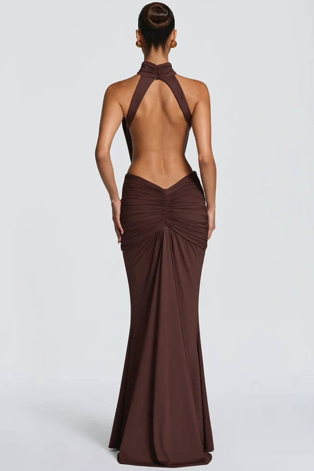 Vera Women's Maxi Dress | High Neck, Backless, Ruched Waist 3