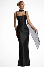 Vera Women's Maxi Dress | Ruched Satin, Elegant Formal Gown 0