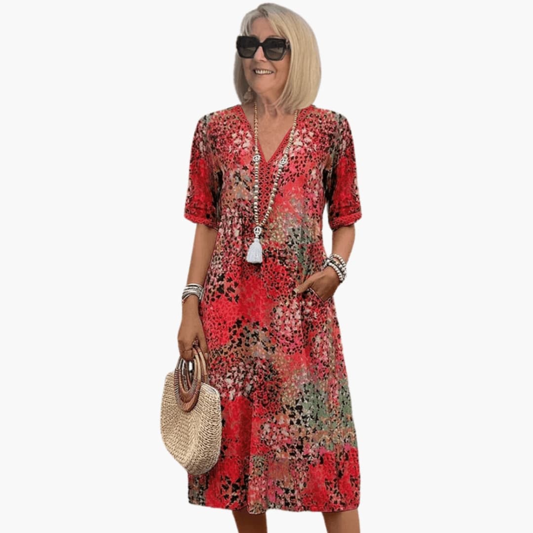 Vera Women's Midi Dress | Relaxed Fit, V-Neck, Summer Dress 0