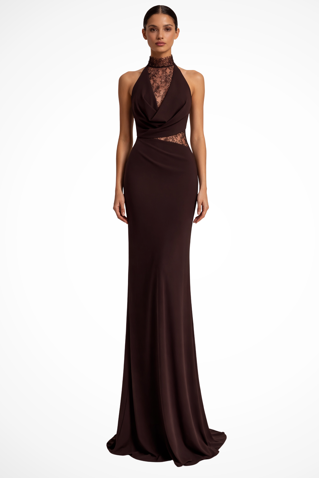 Vesper Women's Maxi Dress | Halter Neck Lace Panel for Formal Occasions 0