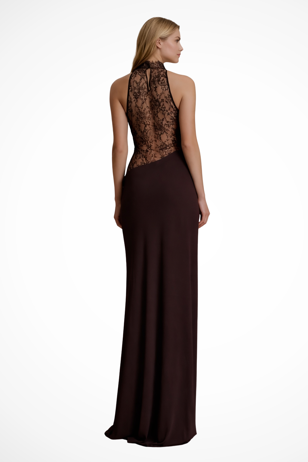 Vesper Women's Maxi Dress | Halter Neck Lace Panel for Formal Occasions 3
