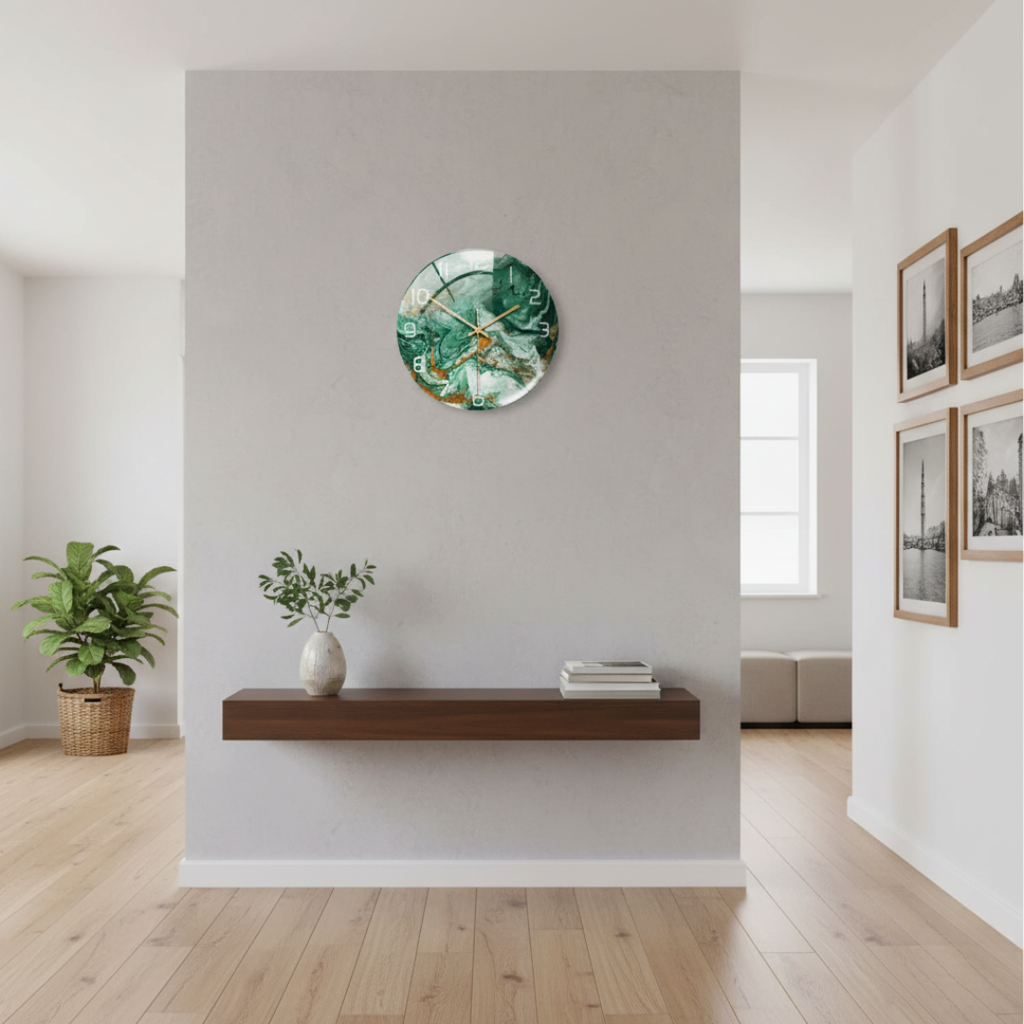 ViridMarmor Emerald Green & Gold Marble Wall Clock - Silent Quartz Acrylic Clock