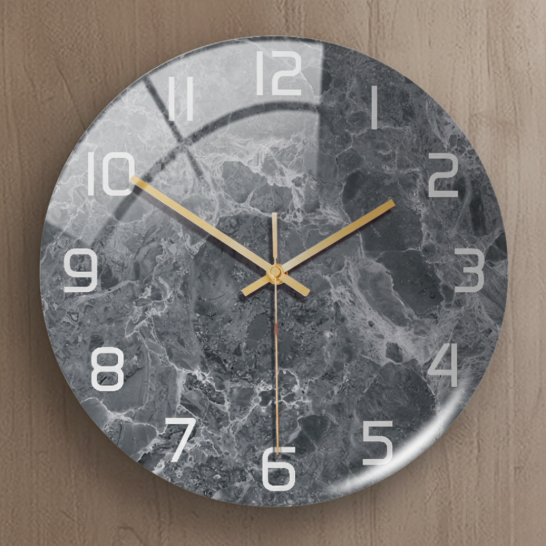 ViridMarmor Emerald Green & Gold Marble Wall Clock - Silent Quartz Acrylic Clock