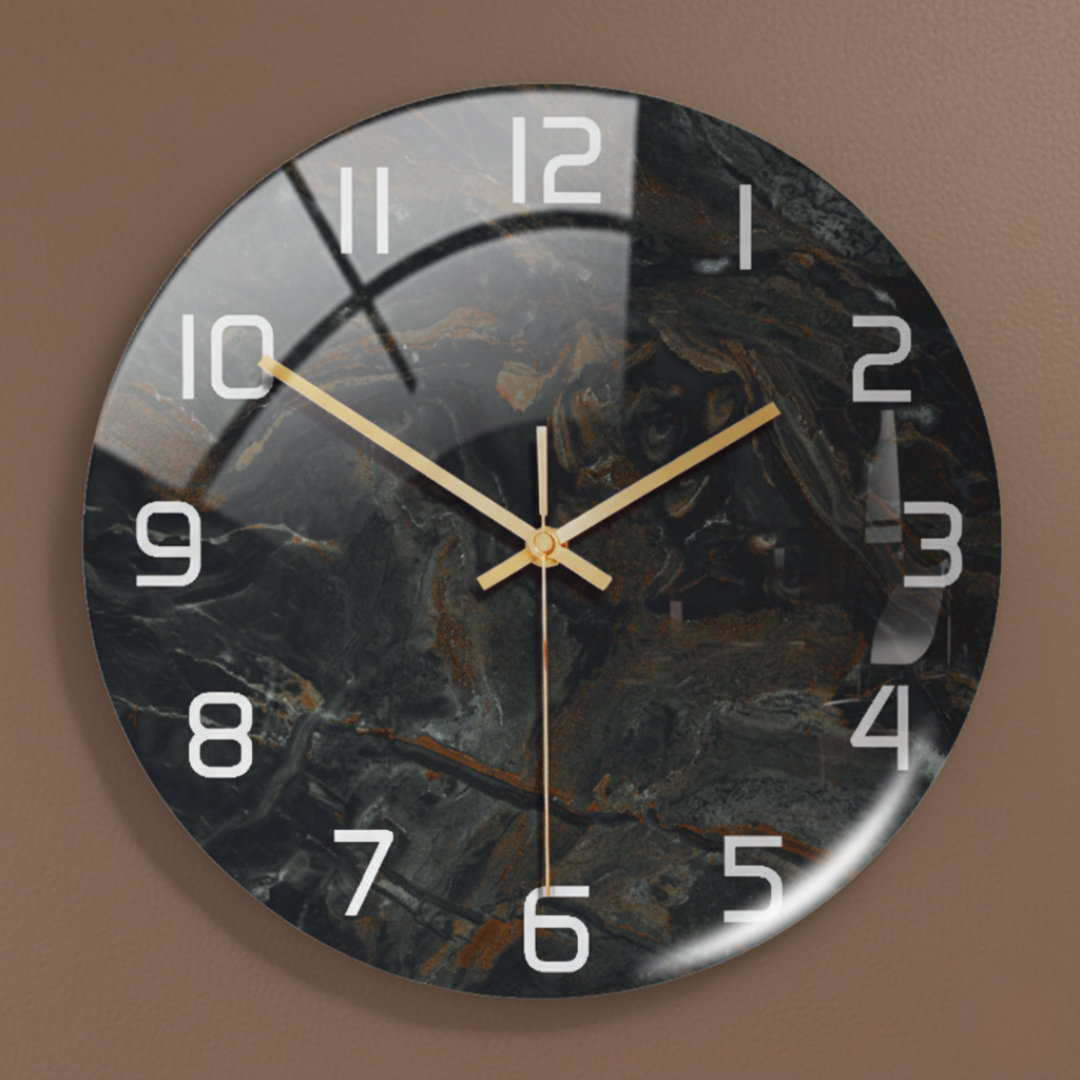 ViridMarmor Emerald Green & Gold Marble Wall Clock - Silent Quartz Acrylic Clock