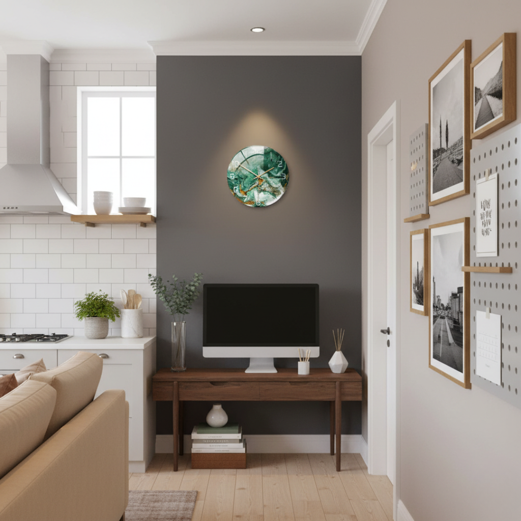 ViridMarmor Emerald Green & Gold Marble Wall Clock - Silent Quartz Acrylic Clock