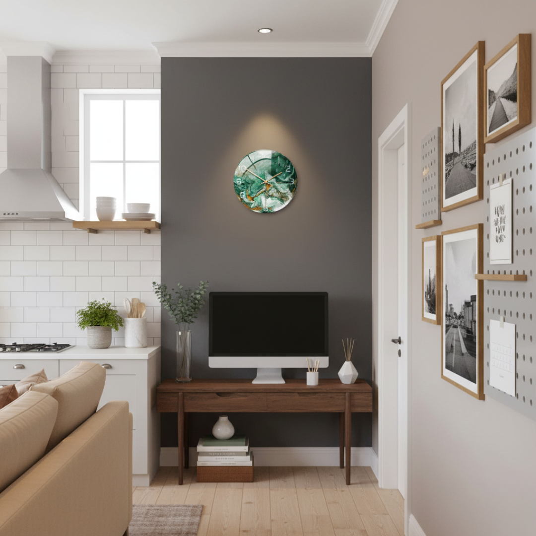 ViridMarmor Emerald Green & Gold Marble Wall Clock - Silent Quartz Acrylic Clock