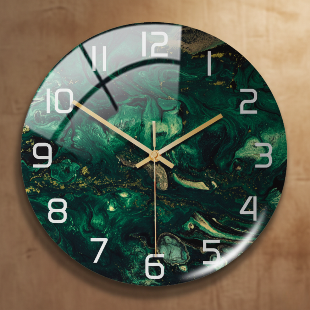 ViridMarmor Emerald Green & Gold Marble Wall Clock - Silent Quartz Acrylic Clock