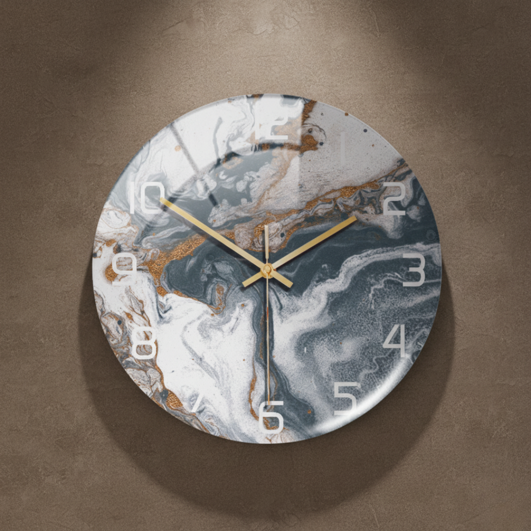 ViridMarmor Emerald Green & Gold Marble Wall Clock - Silent Quartz Acrylic Clock