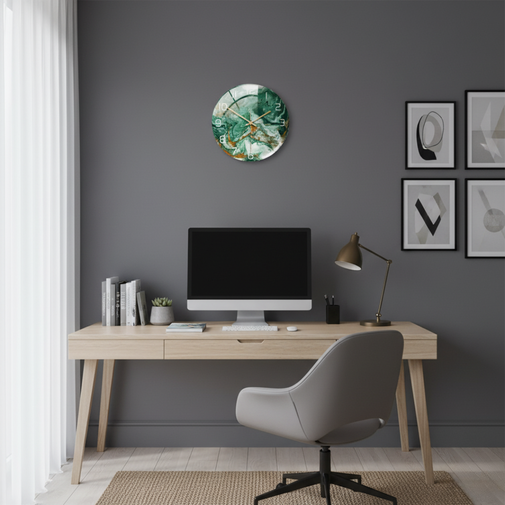 ViridMarmor Emerald Green & Gold Marble Wall Clock - Silent Quartz Acrylic Clock