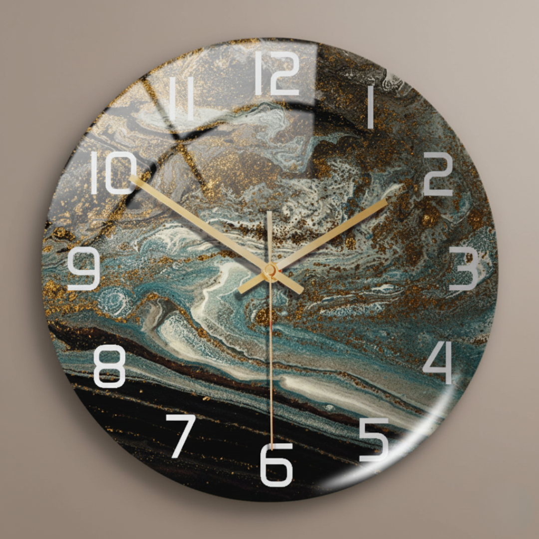 ViridMarmor Emerald Green & Gold Marble Wall Clock - Silent Quartz Acrylic Clock