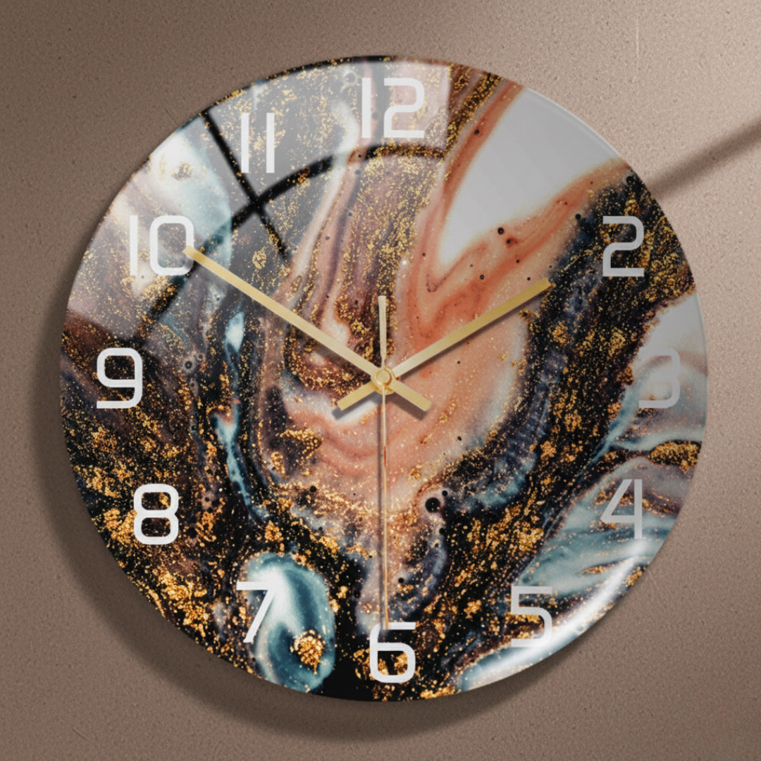 ViridMarmor Emerald Green & Gold Marble Wall Clock - Silent Quartz Acrylic Clock