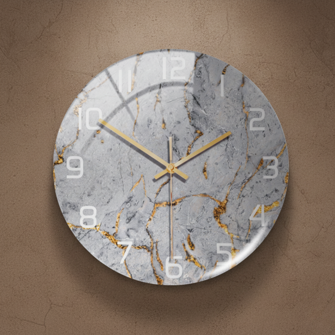 ViridMarmor Emerald Green & Gold Marble Wall Clock - Silent Quartz Acrylic Clock