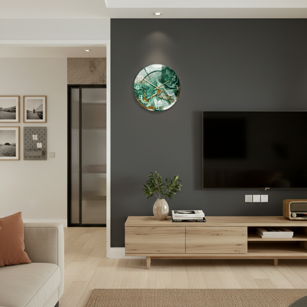 ViridMarmor Emerald Green & Gold Marble Wall Clock - Silent Quartz Acrylic Clock