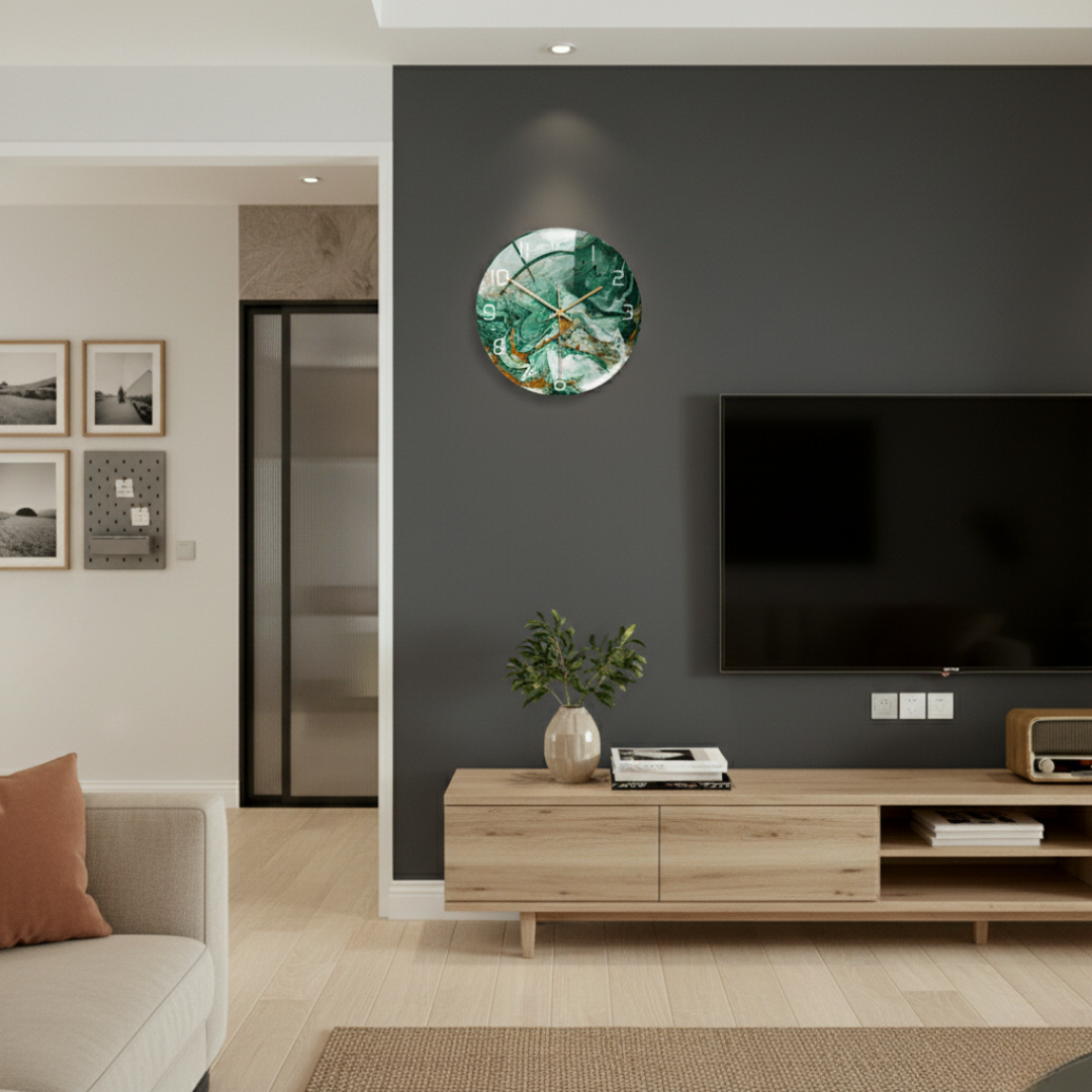 ViridMarmor Emerald Green & Gold Marble Wall Clock - Silent Quartz Acrylic Clock