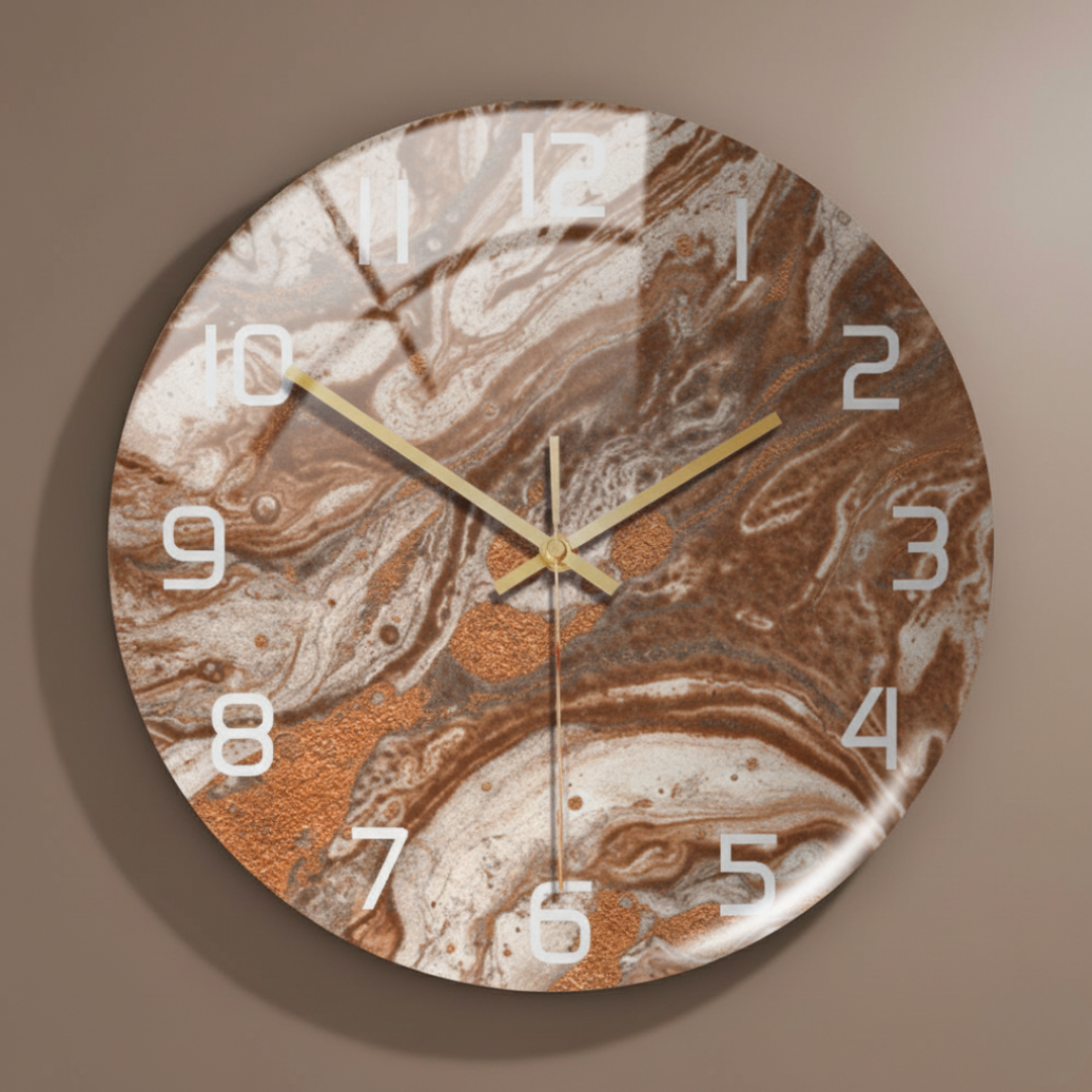 ViridMarmor Emerald Green & Gold Marble Wall Clock - Silent Quartz Acrylic Clock