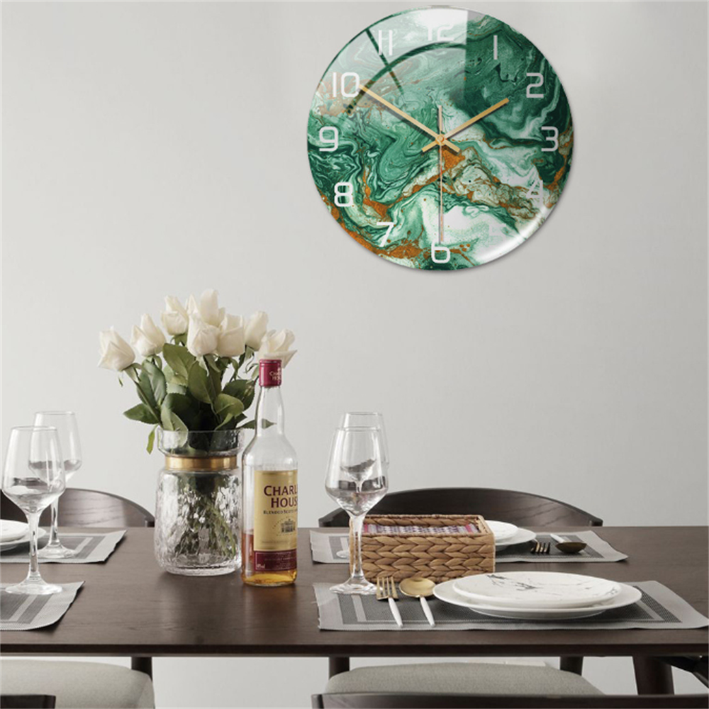 ViridMarmor Emerald Green & Gold Marble Wall Clock - Silent Quartz Acrylic Clock