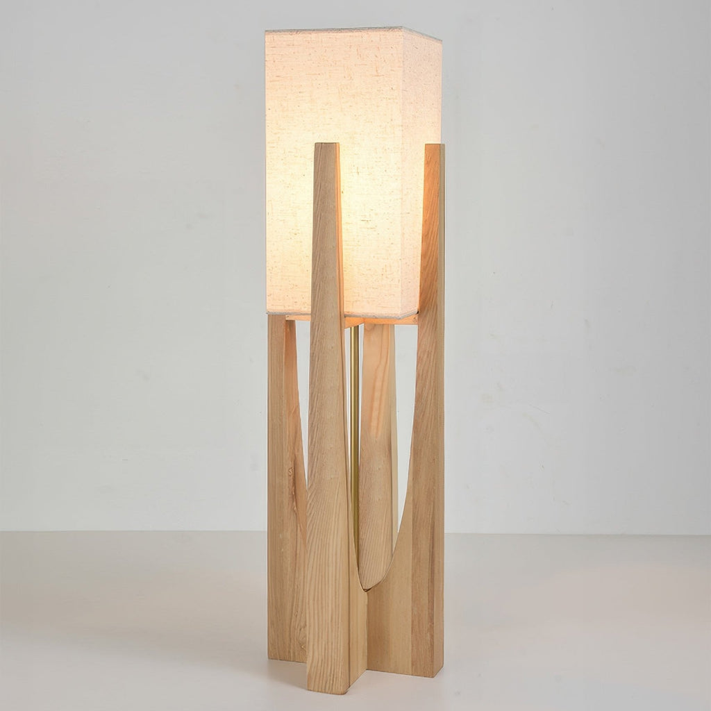 WabikoLignum Japandi Linen Floor Lamp - Minimalist Wood Standing Light, E27