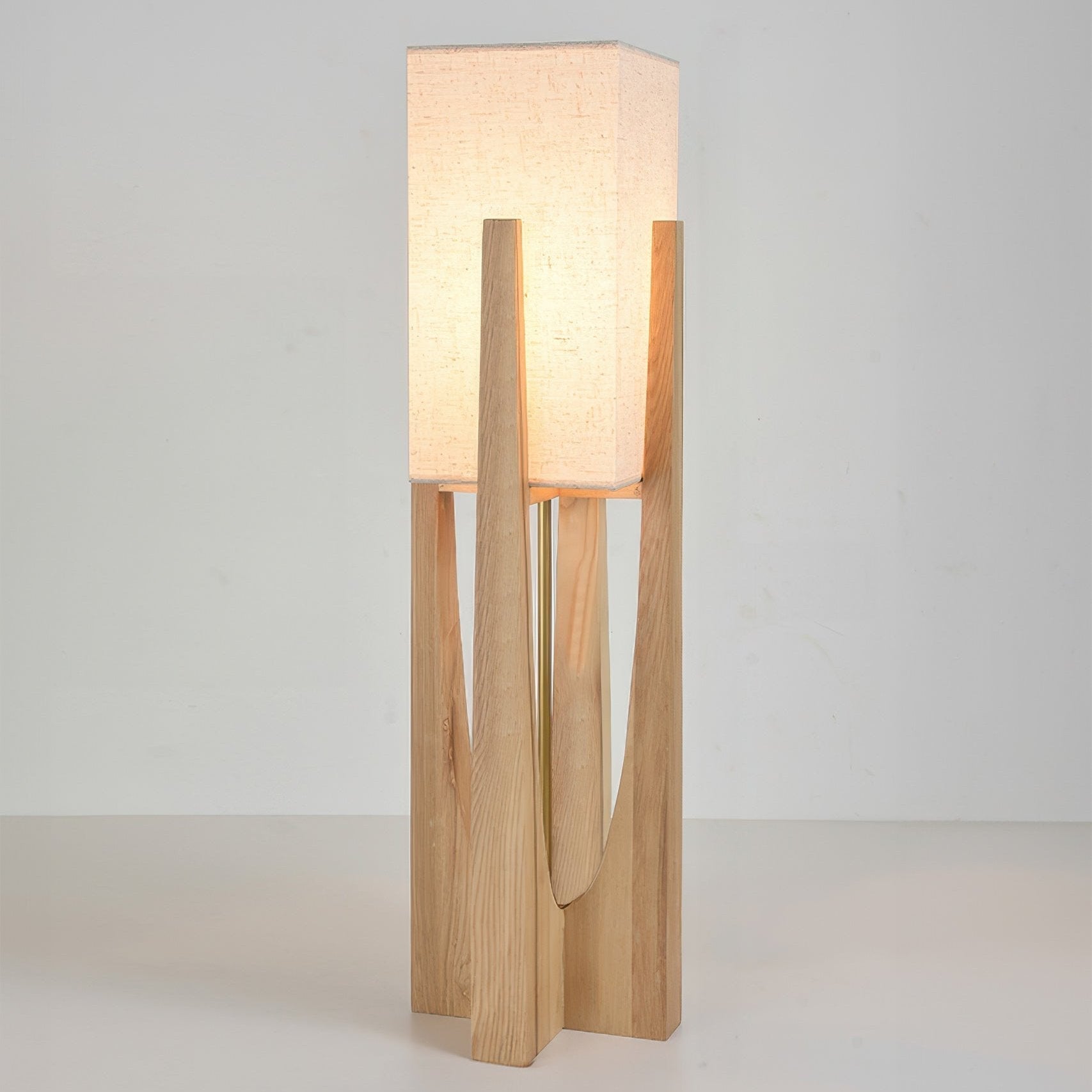 WabikoLignum Japandi Linen Floor Lamp - Minimalist Wood Standing Light, E27