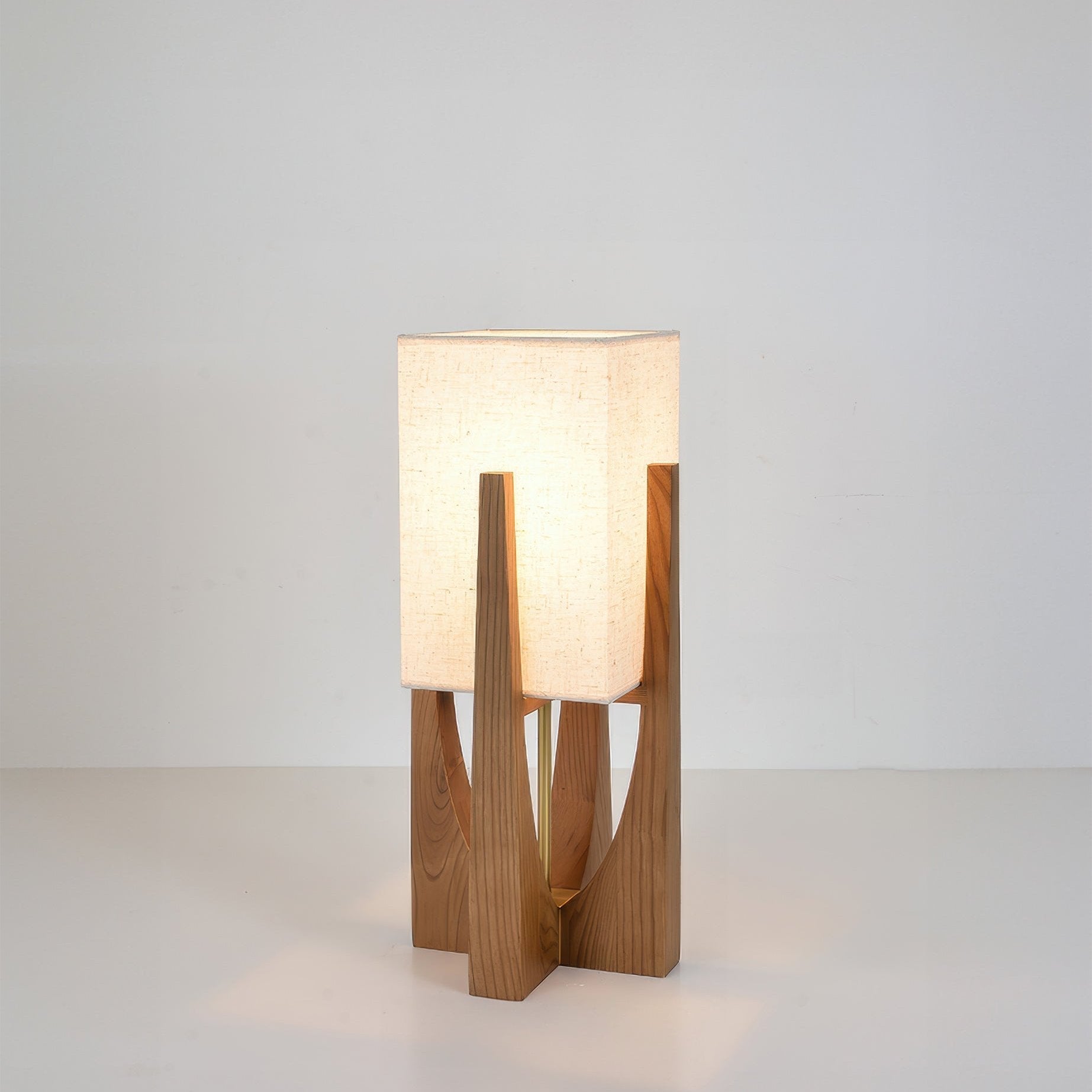 WabikoLignum Japandi Linen Floor Lamp - Minimalist Wood Standing Light, E27