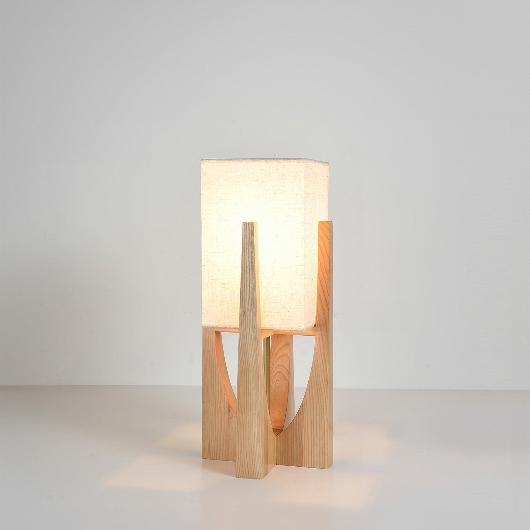 WabikoLignum Japandi Linen Floor Lamp - Minimalist Wood Standing Light, E27
