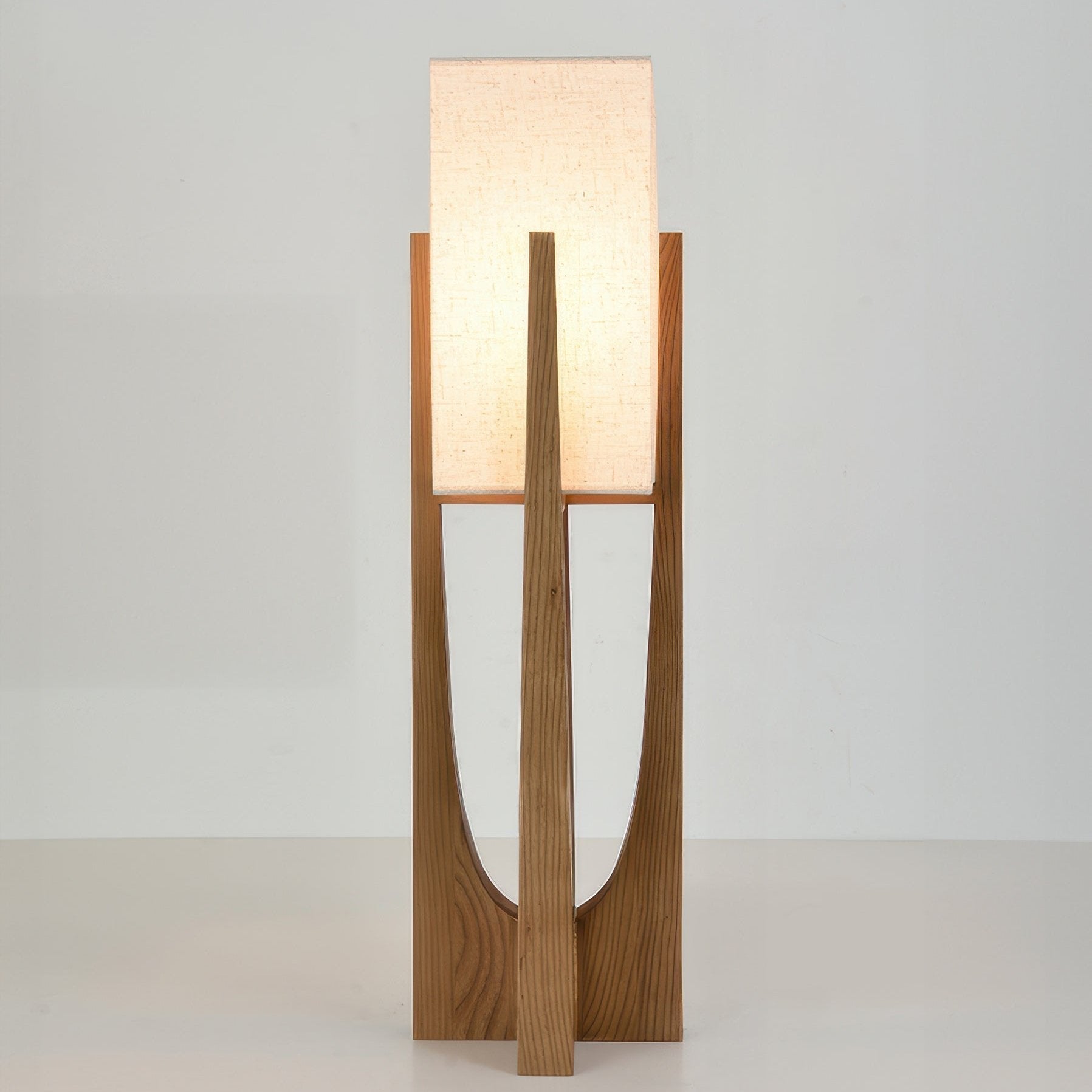 WabikoLignum Japandi Linen Floor Lamp - Minimalist Wood Standing Light, E27