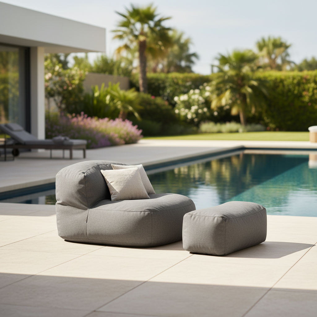 Waterproof Bean Bag Chair for Outdoor Use – Versatile Pouf Ottoman for Garden, Beach, and Pool – Soft Thick Chenille Cover