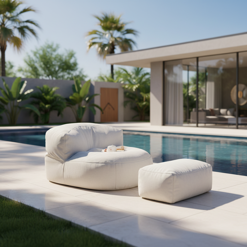 Waterproof Bean Bag Chair for Outdoor Use – Versatile Pouf Ottoman for Garden, Beach, and Pool – Soft Thick Chenille Cover