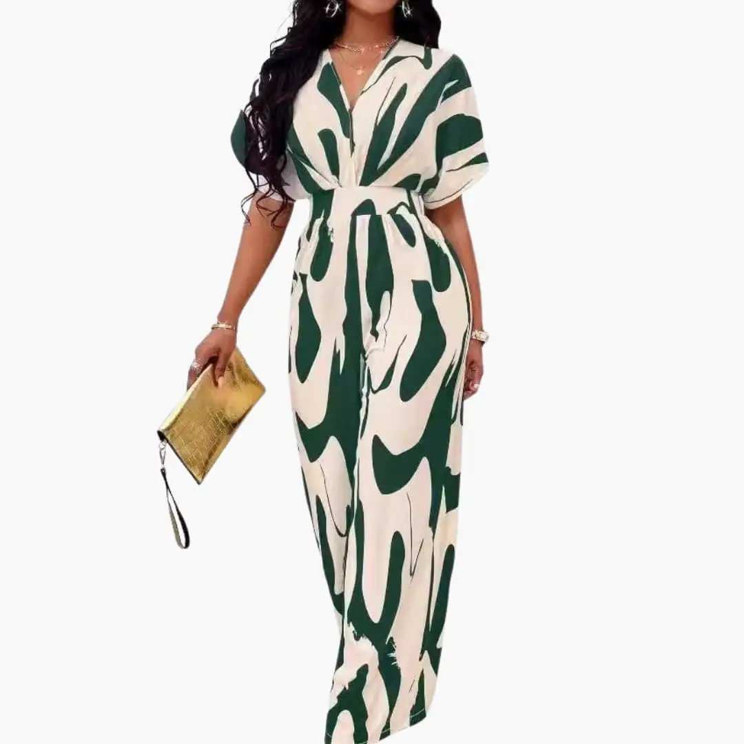 Wendy Women's Jumpsuit | Printed Wide Leg, V-Neck with Waist Belt 3