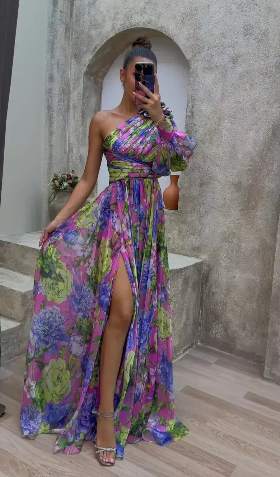 Wendy Women's Summer Dress | Floral Print, One-Shoulder Elegant Design 0