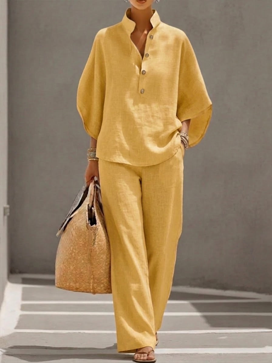 Wide Leg Coord - Women's High-Waisted Pants and Batwing Sleeve Top Set 6