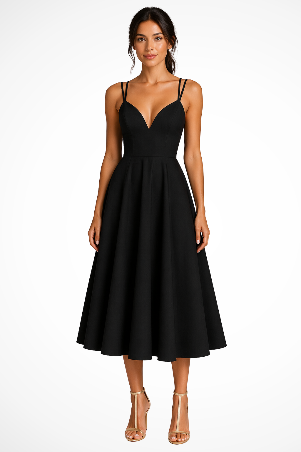 Women’s A-Line Midi Dress in High-Quality Fabric with Sweetheart Neckline and Strappy Design 3