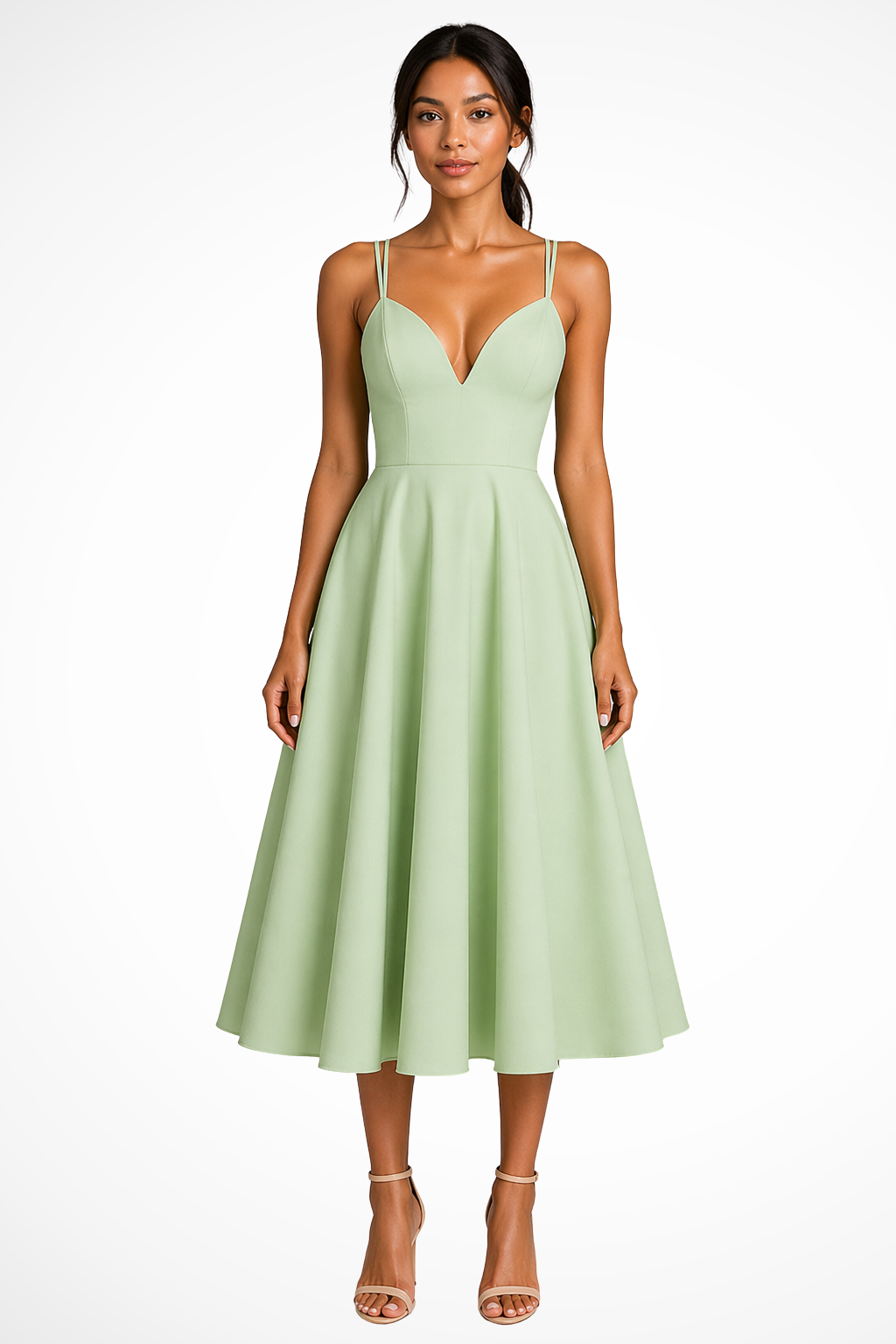 Women’s A-Line Midi Dress in High-Quality Fabric with Sweetheart Neckline and Strappy Design 5