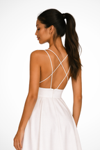Women’s A-Line Midi Dress in High-Quality Fabric with Sweetheart Neckline and Strappy Design 6