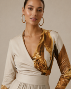 Women’s Abstract Print Wide Leg Jumpsuit with V-Neck and Regular Fit 02