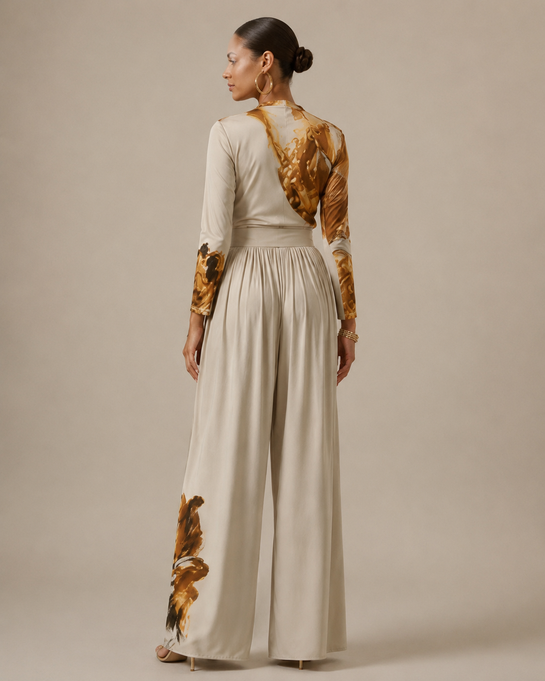 Women’s Abstract Print Wide Leg Jumpsuit with V-Neck and Regular Fit 03