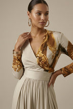 Women’s Abstract Print Wide Leg Jumpsuit with V-Neck and Regular Fit 1