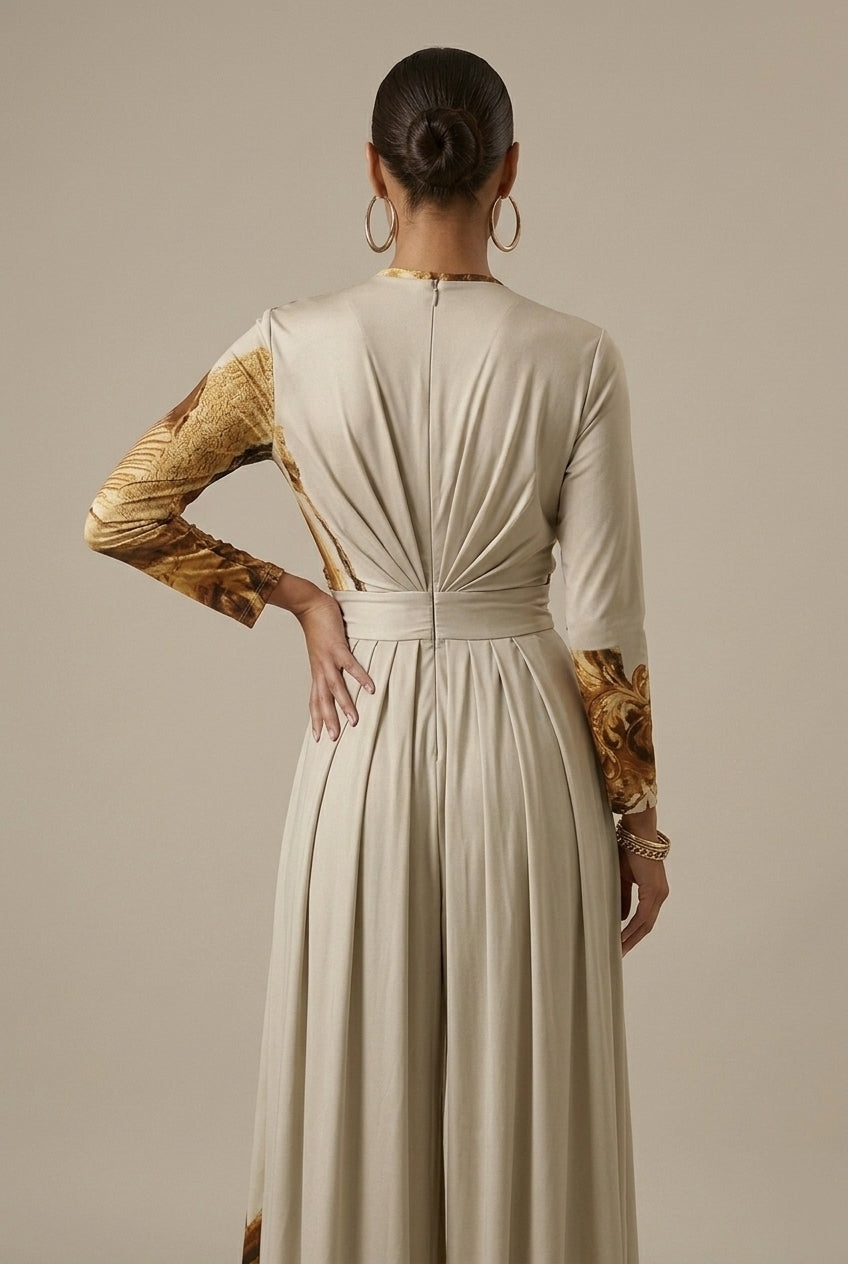 Women’s Abstract Print Wide Leg Jumpsuit with V-Neck and Regular Fit 2