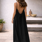 Women’s Backless Maxi Dress in Cotton-Linen Blend with Adjustable Straps 4