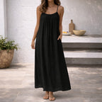 Women’s Backless Maxi Dress in Cotton-Linen Blend with Adjustable Straps 5