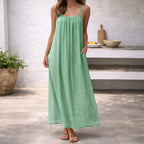 Women’s Backless Maxi Dress in Cotton-Linen Blend with Adjustable Straps 7